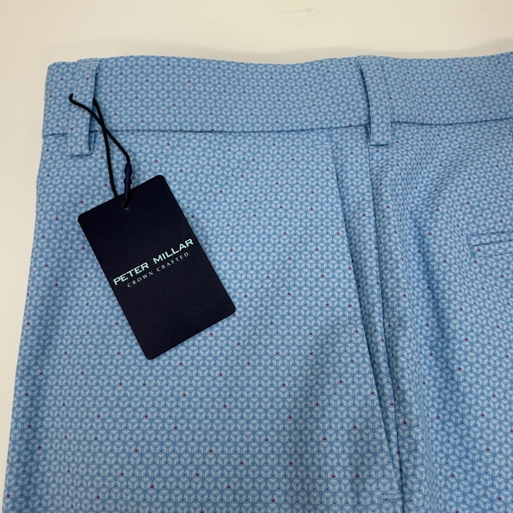 NWT Peter Millar Shorts Crown Crafted Blue Frost Geometric Men's Size 38 $110